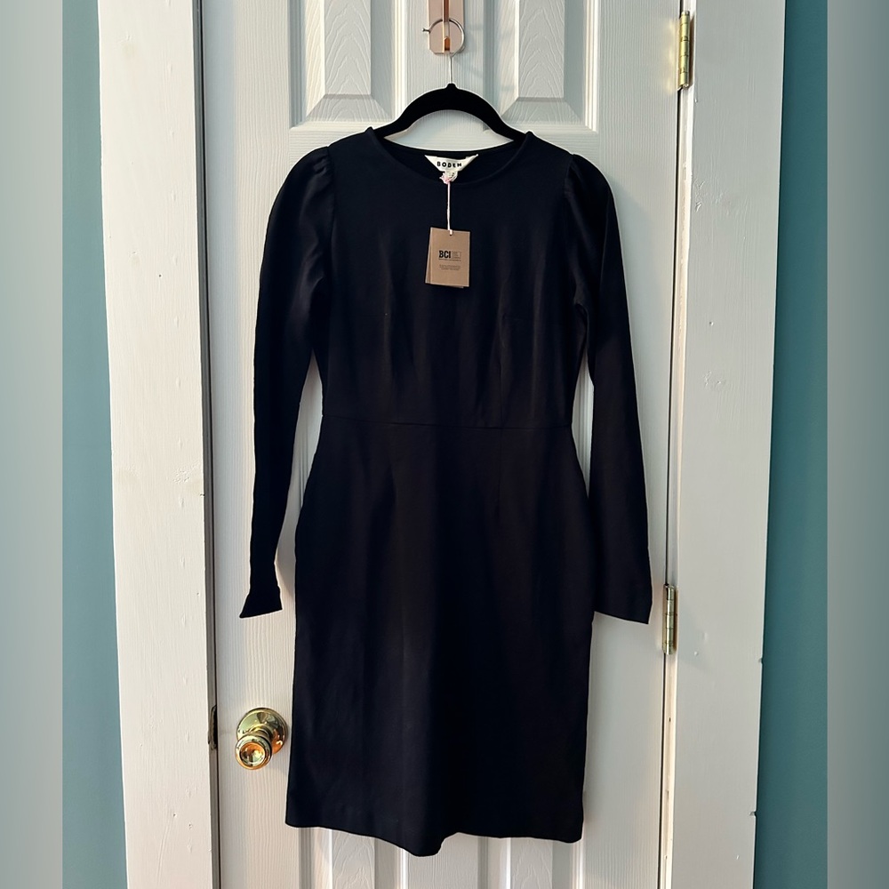 Boden Black Long Sleeve Sheath Dress Puff Shoulder Workwear Size 0 Classic NWT - Picture 2 of 5